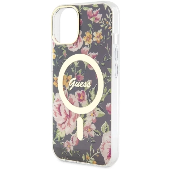 Чохол Guess Flower для iPhone 14 Plus Black with MagSafe (GUHMP14MHCFWSK)
