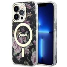 Чохол Guess Flower для iPhone 14 Pro Black with MagSafe (GUHMP14LHCFWSK)
