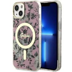 Чохол Guess Flower для iPhone 14 | 13 Pink with MagSafe (GUHMP14SHCFWSP)
