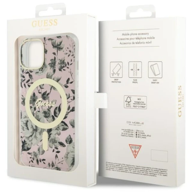 Чохол Guess Flower для iPhone 14 Plus Pink with MagSafe (GUHMP14MHCFWSP)