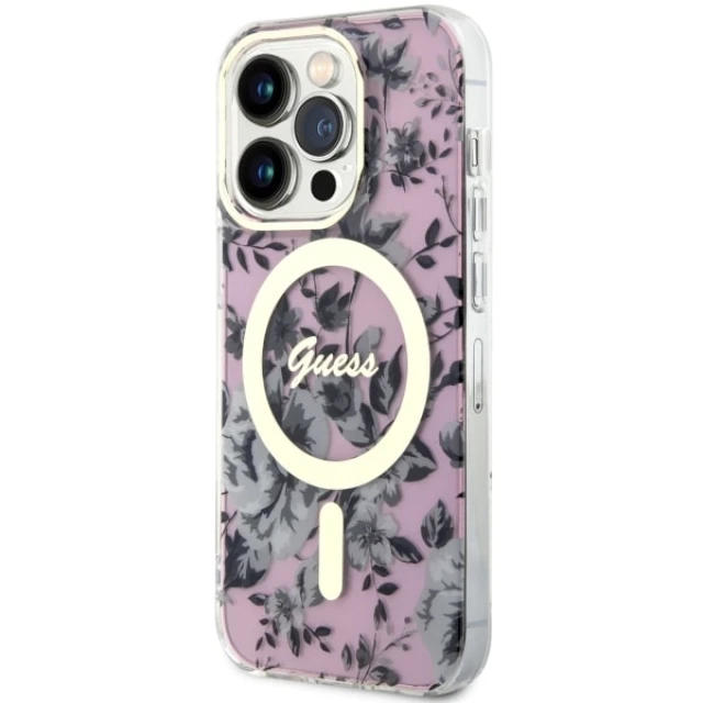 Чехол Guess Flower для iPhone 14 Pro Pink with MagSafe (GUHMP14LHCFWSP)