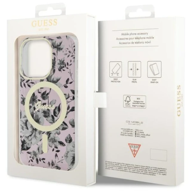 Чохол Guess Flower для iPhone 14 Pro Max Pink with MagSafe (GUHMP14XHCFWSP)