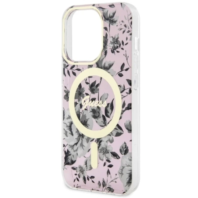 Чохол Guess Flower для iPhone 14 Pro Max Pink with MagSafe (GUHMP14XHCFWSP)