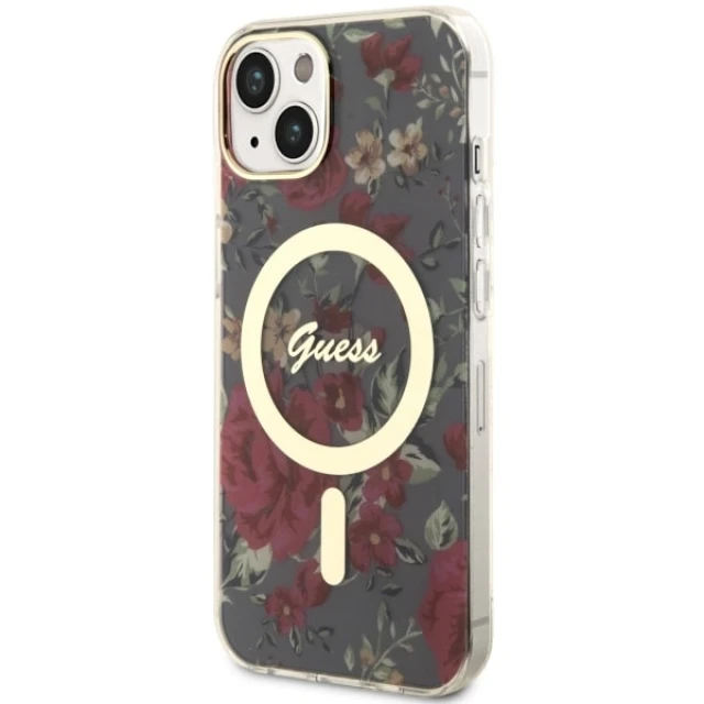 Чохол Guess Flower для iPhone 14 Plus Khaki with MagSafe (GUHMP14MHCFWSA)