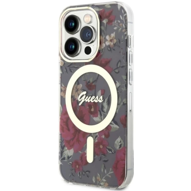 Чехол Guess Flower для iPhone 14 Pro Khaki with MagSafe (GUHMP14LHCFWSA)