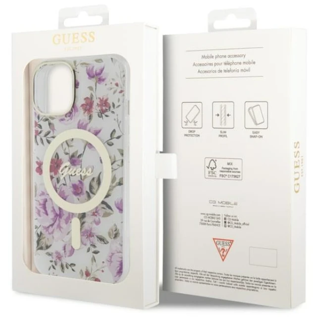 Чохол Guess Flower для iPhone 14 | 13 Transparent with MagSafe (GUHMP14SHCFWST)