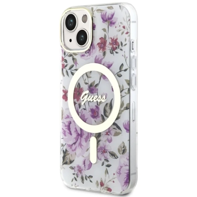 Чохол Guess Flower для iPhone 14 | 13 Transparent with MagSafe (GUHMP14SHCFWST)