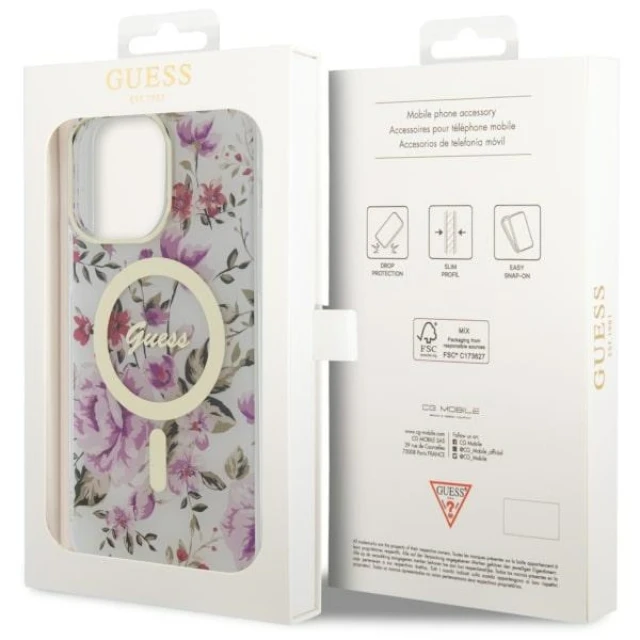 Чохол Guess Flower для iPhone 14 Pro Transparent with MagSafe (GUHMP14LHCFWST)