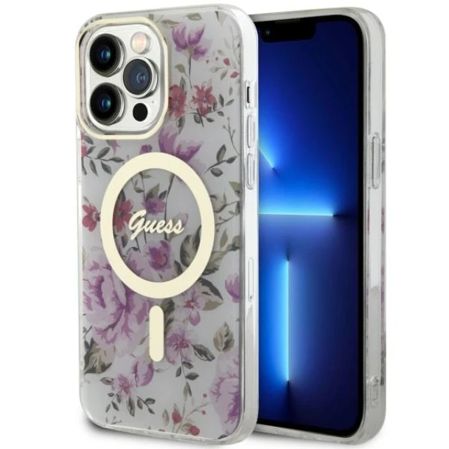 Чохол Guess Flower для iPhone 14 Pro Transparent with MagSafe (GUHMP14LHCFWST)