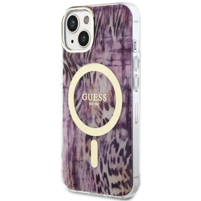 Чехол Guess Leopard для iPhone 14 | 13 Pink with MagSafe (GUHMP14SHLEOPWP)