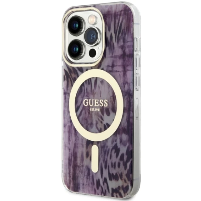 Чохол Guess Leopard для iPhone 14 Pro Pink with MagSafe (GUHMP14LHLEOPWP)