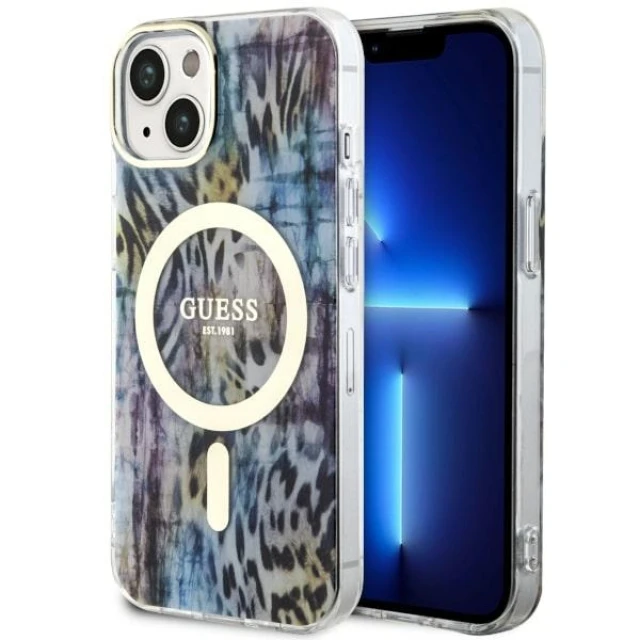 Чохол Guess Leopard для iPhone 14 | 13 Blue with MagSafe (GUHMP14SHLEOPWB)