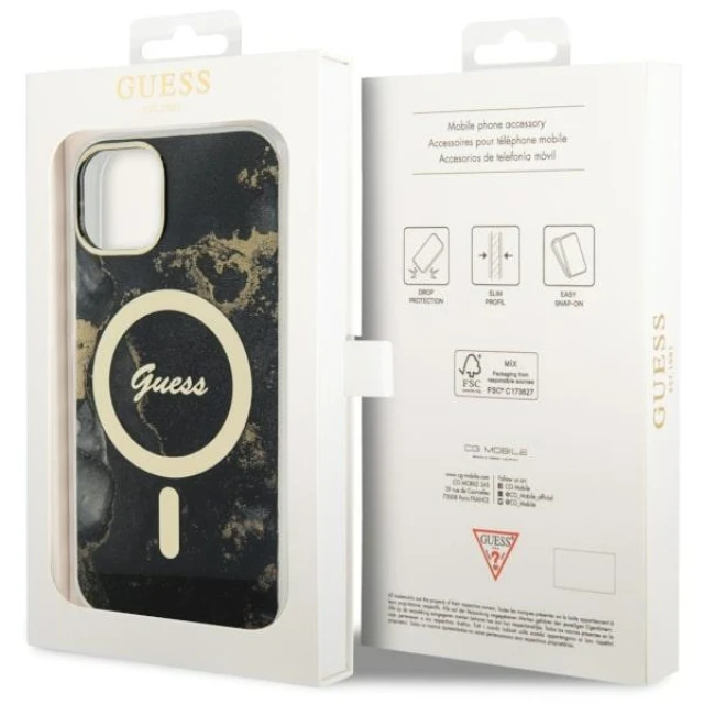 Чохол Guess Golden Marble для iPhone 14 | 13 Black with MagSafe (GUHMP14SHTMRSK)