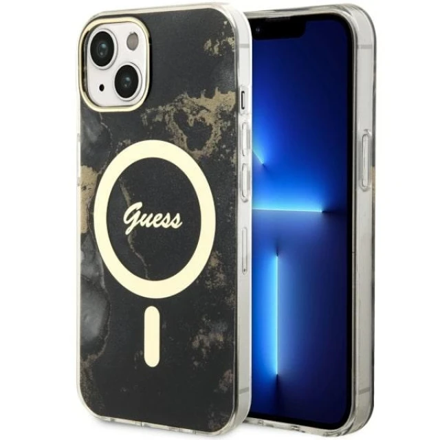 Чохол Guess Golden Marble для iPhone 14 | 13 Black with MagSafe (GUHMP14SHTMRSK)