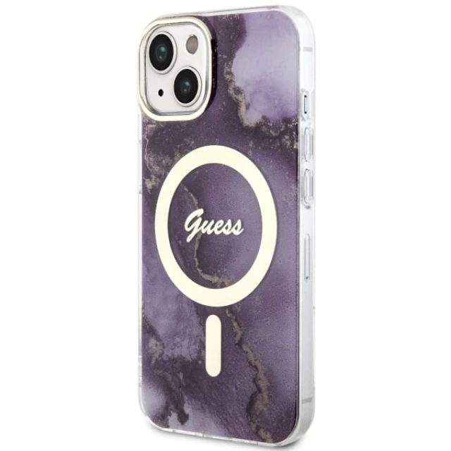 Чохол Guess Golden Marble для iPhone 14 | 13 Purple with MagSafe (GUHMP14SHTMRSU)
