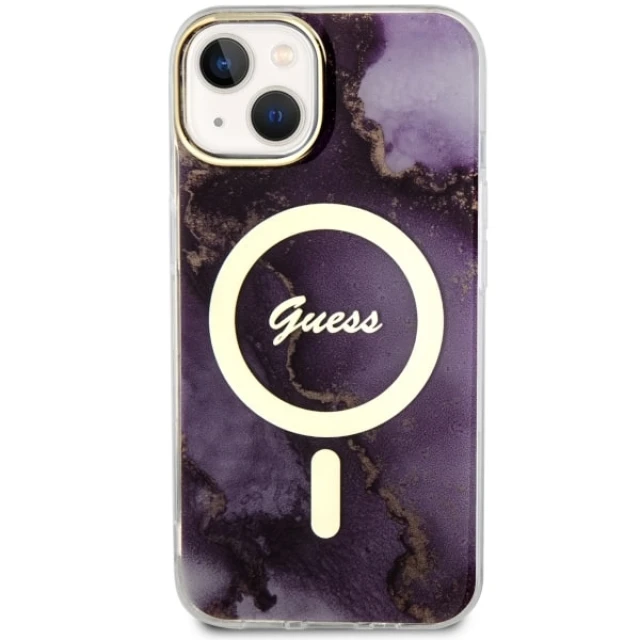 Чохол Guess Golden Marble для iPhone 14 | 13 Purple with MagSafe (GUHMP14SHTMRSU)