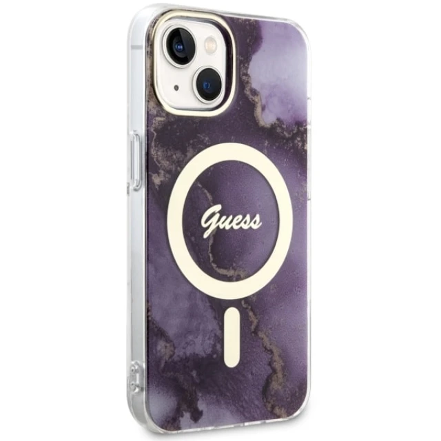 Чохол Guess Golden Marble для iPhone 14 | 13 Purple with MagSafe (GUHMP14SHTMRSU)