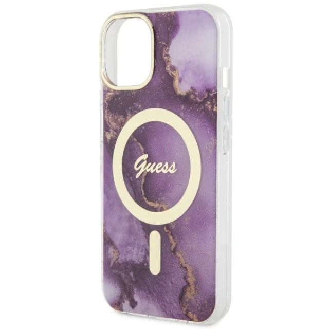 Чохол Guess Golden Marble для iPhone 14 | 13 Purple with MagSafe (GUHMP14SHTMRSU)