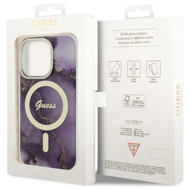 Чохол Guess Golden Marble для iPhone 14 Pro Purple with MagSafe (GUHMP14LHTMRSU)