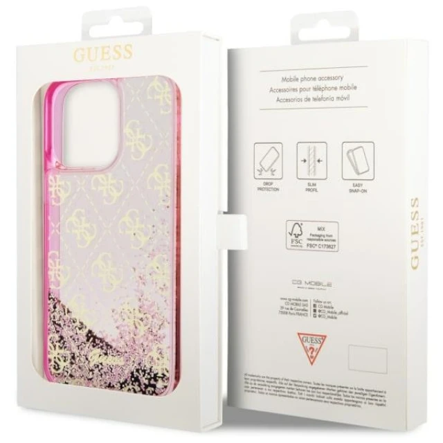 Чохол Guess Liquid Glitter 4G Transculent для iPhone 14 Pro Pink (GUHCP14LLC4PSGP)