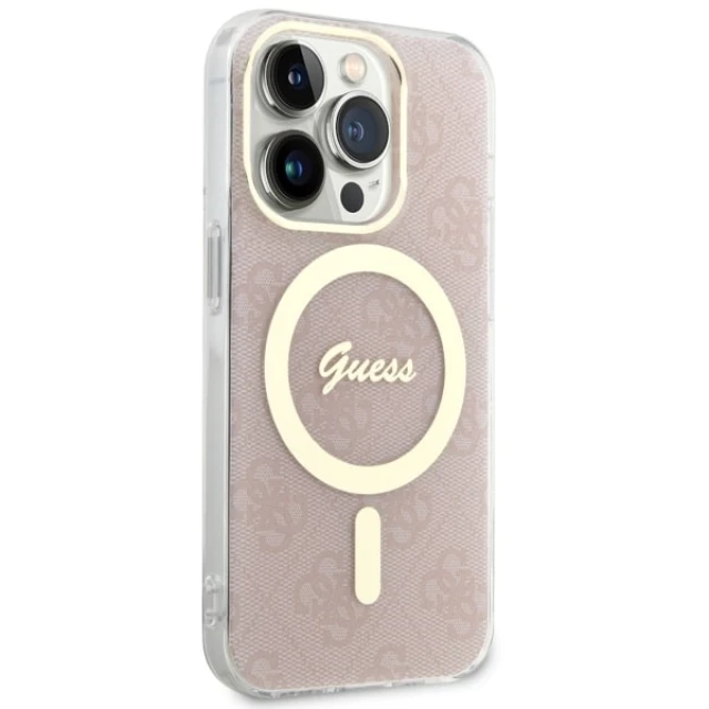 Чохол Guess 4G для iPhone 14 Pro Pink with MagSafe (GUHMP14LH4STP)