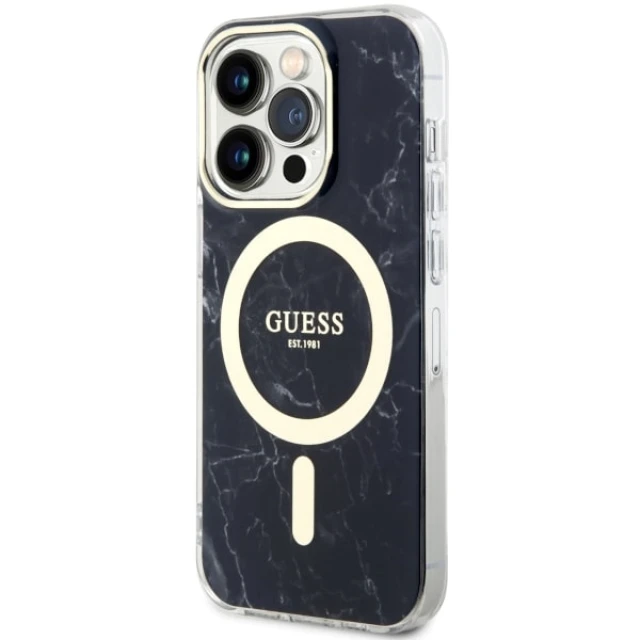 Чохол Guess Marble для iPhone 14 Pro Black with MagSafe (GUHMP14LPCUMAK)