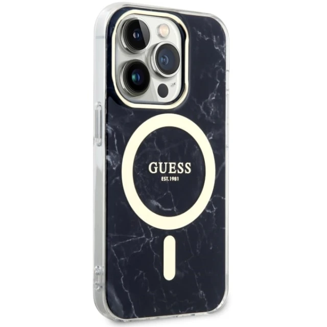 Чохол Guess Marble для iPhone 14 Pro Black with MagSafe (GUHMP14LPCUMAK)