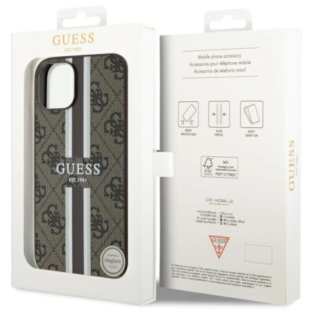 Чехол Guess 4G Printed Stripes для iPhone 14 | 13 Brown with MagSafe (GUHMP14SP4RPSW)