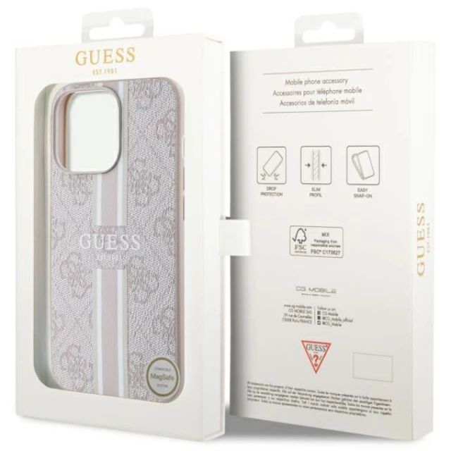 Чохол Guess 4G Printed Stripes для iPhone 13 Pro Pink with MagSafe (GUHMP13LP4RPSP)