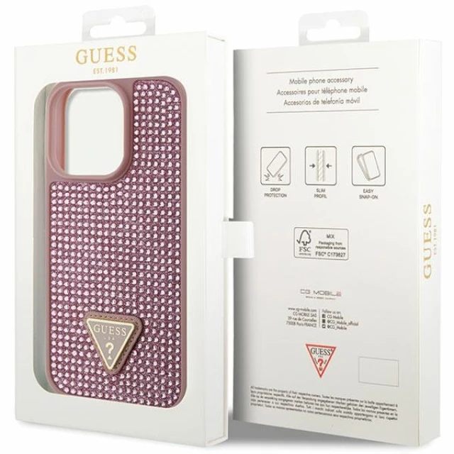 Чохол Guess Rhinestone Triangle для iPhone 14 Pro Pink (GUHCP14LHDGTPP)