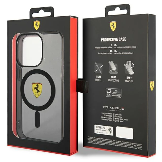 Чохол Ferrari Translucent для iPhone 14 Pro Black with MagSafe (FEHMP14LURKK)
