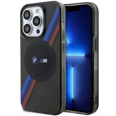 Чехол BMW Tricolor Stripes для iPhone 14 Pro Grey with MagSafe (BMHMP14LHDTK)