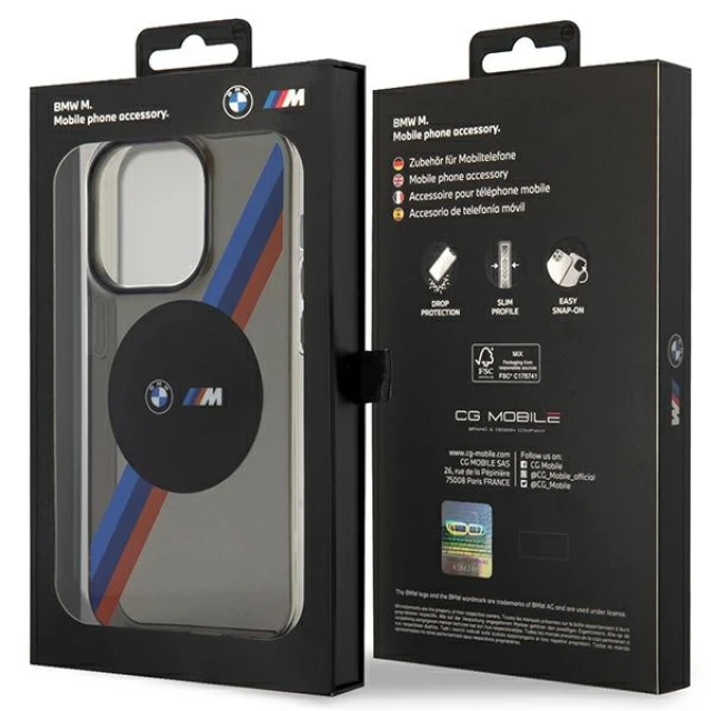 Чохол BMW Tricolor Stripes для iPhone 14 Pro Grey with MagSafe (BMHMP14LHDTK)