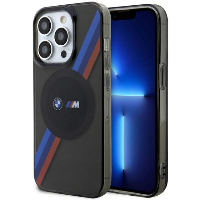 Чехол BMW Tricolor Stripes для iPhone 14 Pro Max Grey with MagSafe (BMHMP14XHDTK)