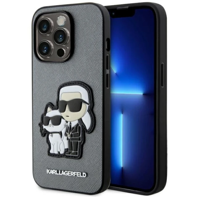 Чохол Karl Lagerfeld Saffiano Karl & Choupette для iPhone 14 Pro Silver (KLHCP14LSANKCPG)