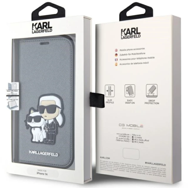 Чохол Karl Lagerfeld Saffiano Karl & Choupette для iPhone 14 | 13 Silver (KLBKP14SSANKCPG)