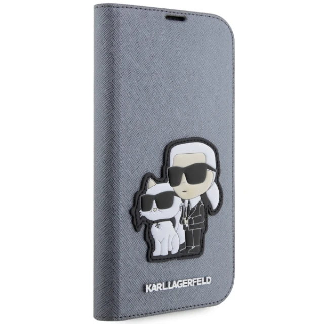 Чохол Karl Lagerfeld Saffiano Karl & Choupette для iPhone 14 Pro Max Silver (KLBKP14XSANKCPG)
