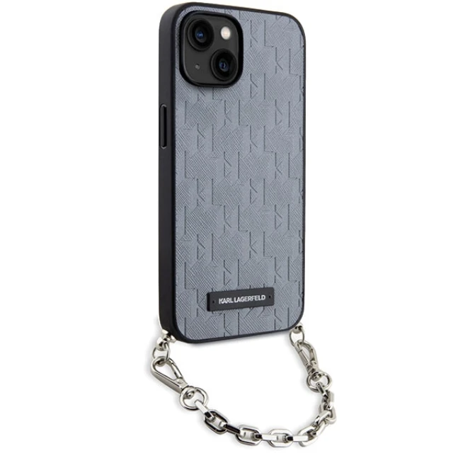 Чохол Karl Lagerfeld Saffiano Monogram Chain для iPhone 14 | 13 Silver (KLHCP14SSACKLHPG)