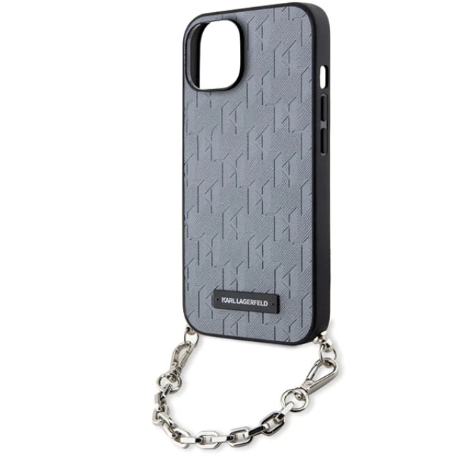 Чохол Karl Lagerfeld Saffiano Monogram Chain для iPhone 14 | 13 Silver (KLHCP14SSACKLHPG)