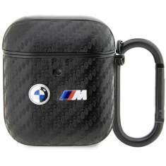 Чехол для наушников BMW Carbon Double Metal Logo для AirPods 1 | 2 Black (BMA2WMPUCA2)