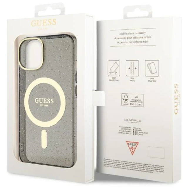 Чехол Guess Glitter Gold для iPhone 14 Plus Black with MagSafe (GUHMP14MHCMCGK)