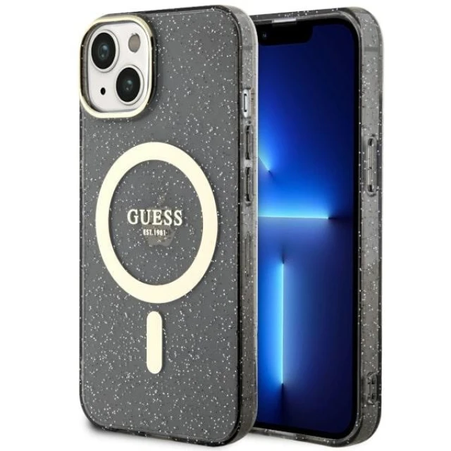 Чехол Guess Glitter Gold для iPhone 14 Plus Black with MagSafe (GUHMP14MHCMCGK)