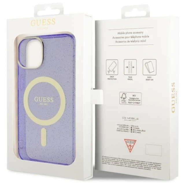 Чохол Guess Glitter Gold для iPhone 14 | 13 Purple with MagSafe (GUHMP14SHCMCGU)
