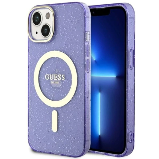 Чохол Guess Glitter Gold для iPhone 14 | 13 Purple with MagSafe (GUHMP14SHCMCGU)