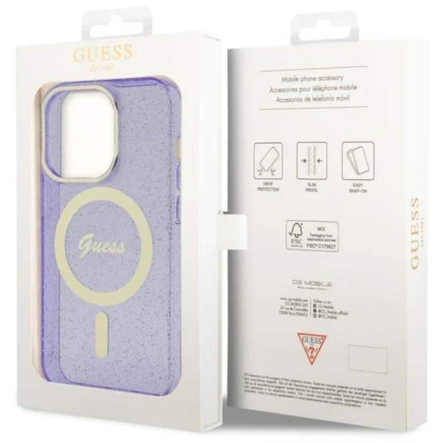 Чохол Guess Glitter Gold для iPhone 14 Pro Max Purple with MagSafe (GUHMP14XHCMCGU)