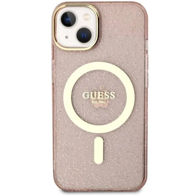 Чохол Guess Glitter Gold для iPhone 14 | 13 Pink with MagSafe (GUHMP14SHCMCGP)