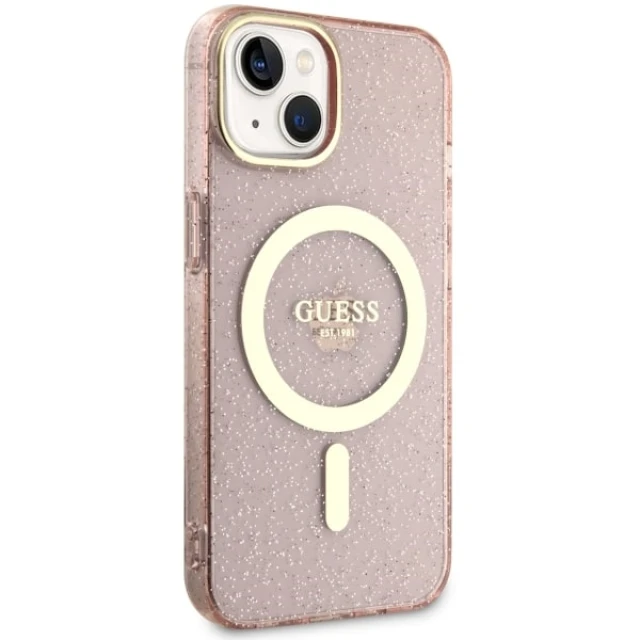 Чохол Guess Glitter Gold для iPhone 14 | 13 Pink with MagSafe (GUHMP14SHCMCGP)