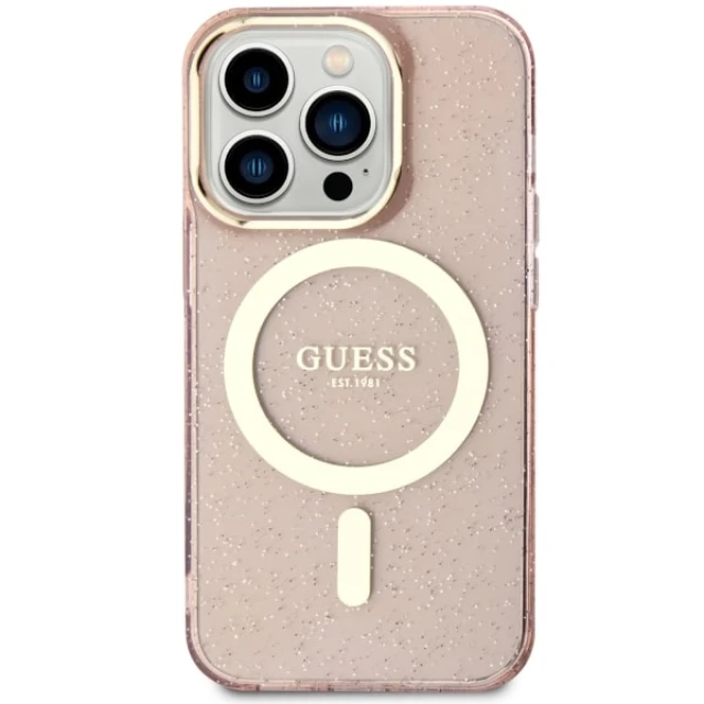 Чохол Guess Glitter Gold для iPhone 14 Pro Pink with MagSafe (GUHMP14LHCMCGP)