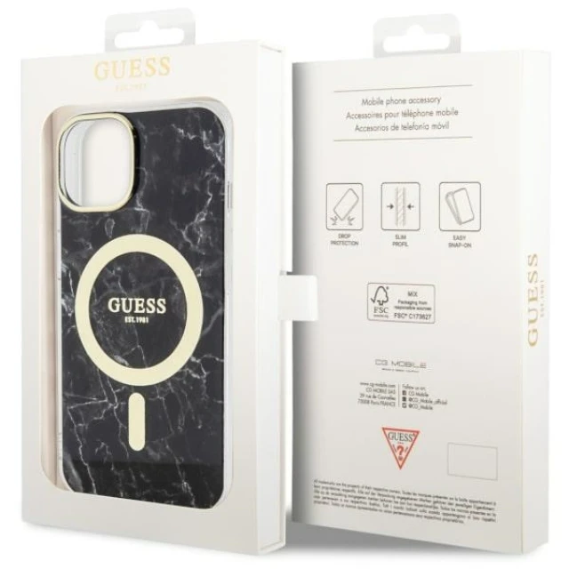Чохол Guess Marble для iPhone 14 | 13 Black with MagSafe (GUHMP14SPCUMAK)