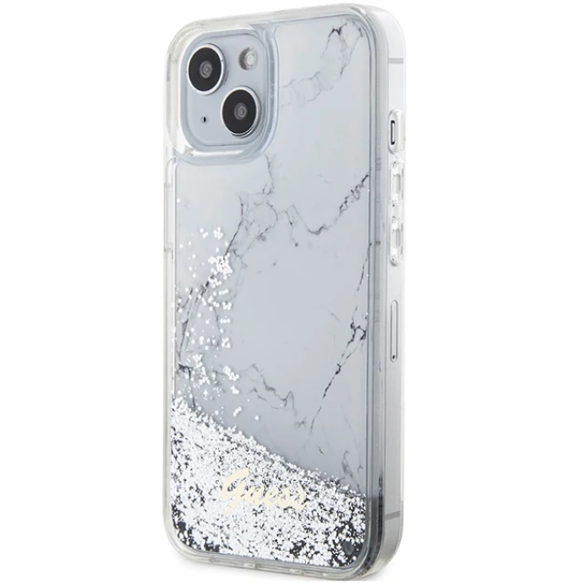 Чохол Guess Liquid Glitter Marble для iPhone 14 | 13 White (GUHCP14XLCSGSGK)